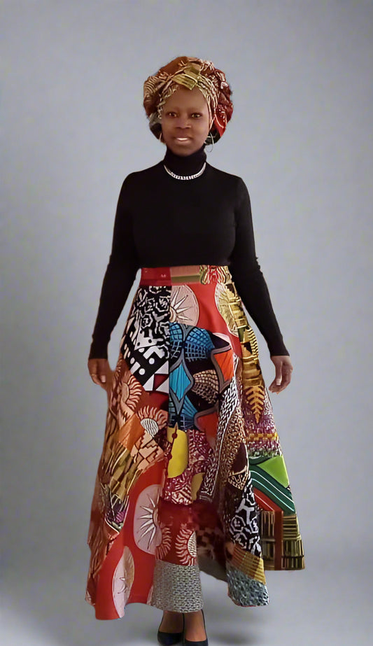 African Print Patchwork Wrap Skirt
