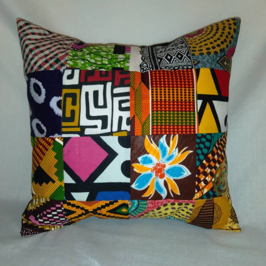 Ankara Square Patchwork Pillow Cover